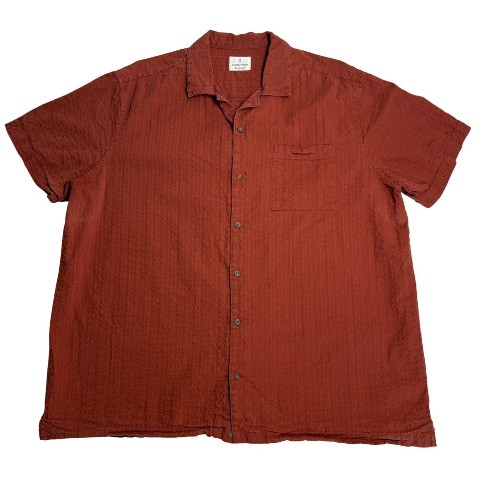 Mutual Weave‎ Shirt Mens 2XL Rust Red Short Sleeve Seersucker Button Up 25098